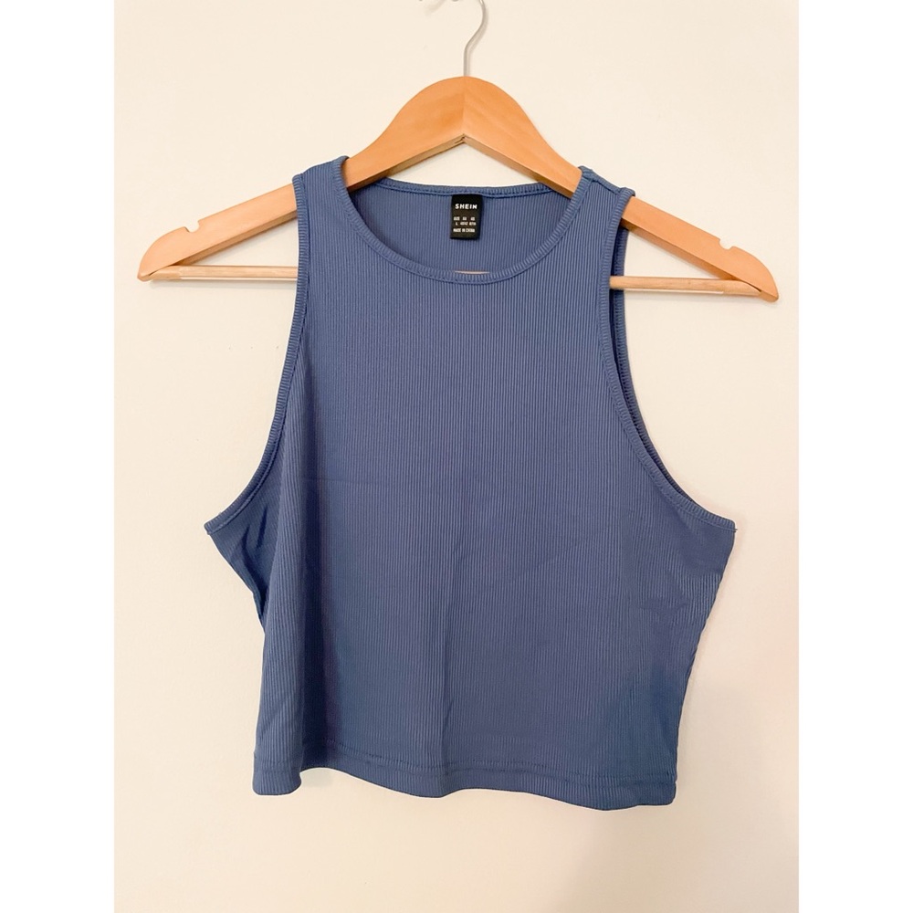 SHEIN Blue Ribbed Crop Top